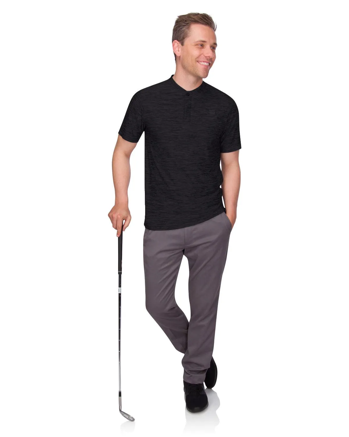 Men's Heathered Collarless Golf Polos