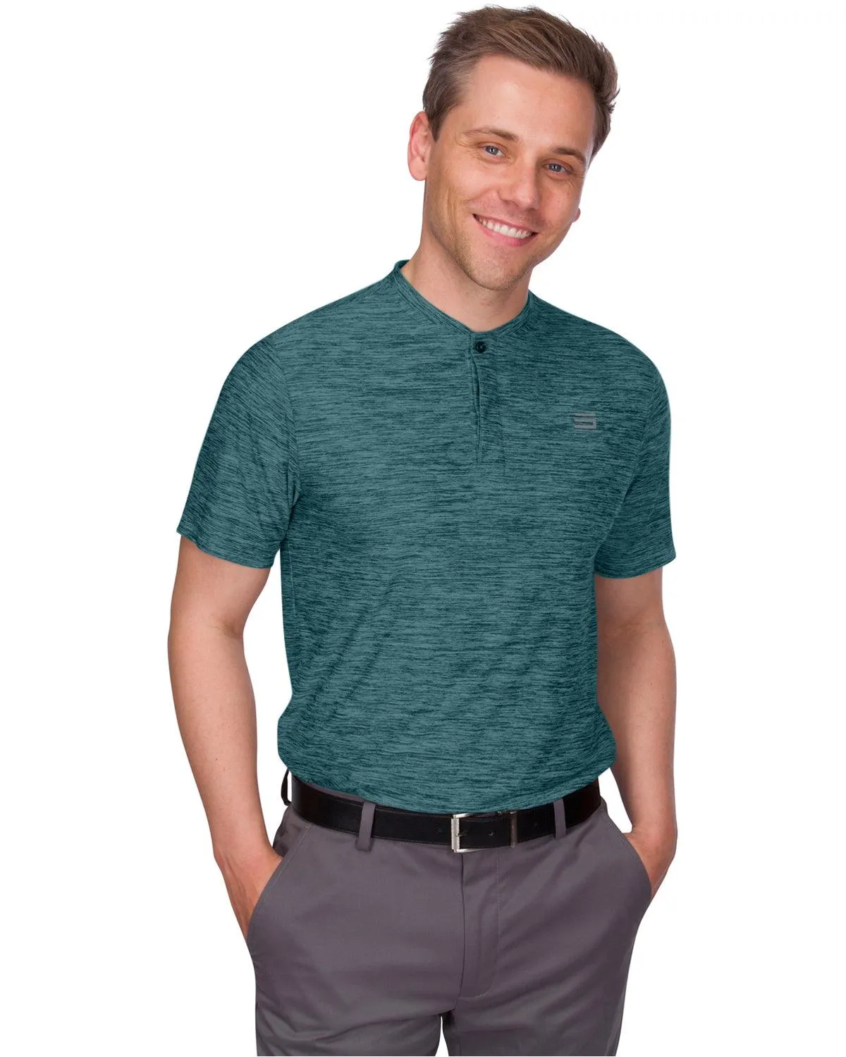 Men's Heathered Collarless Golf Polos