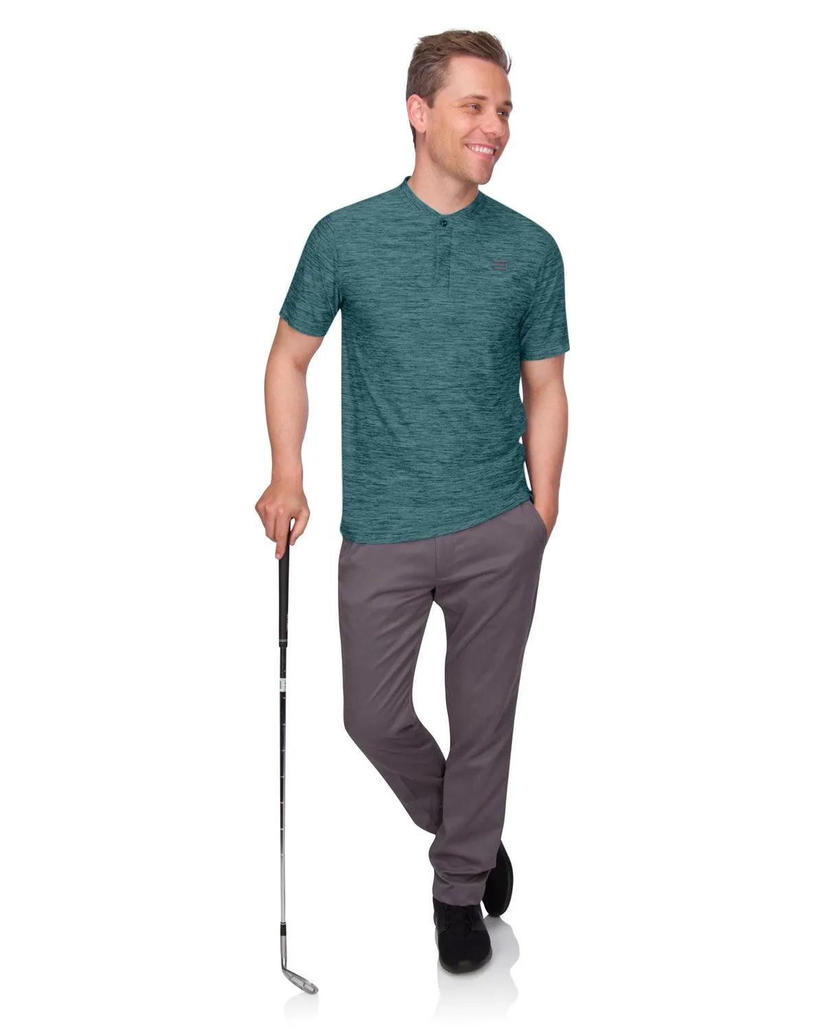 Men's Heathered Collarless Golf Polos