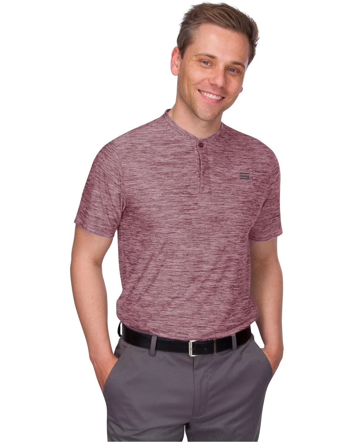 Men's Heathered Collarless Golf Polos