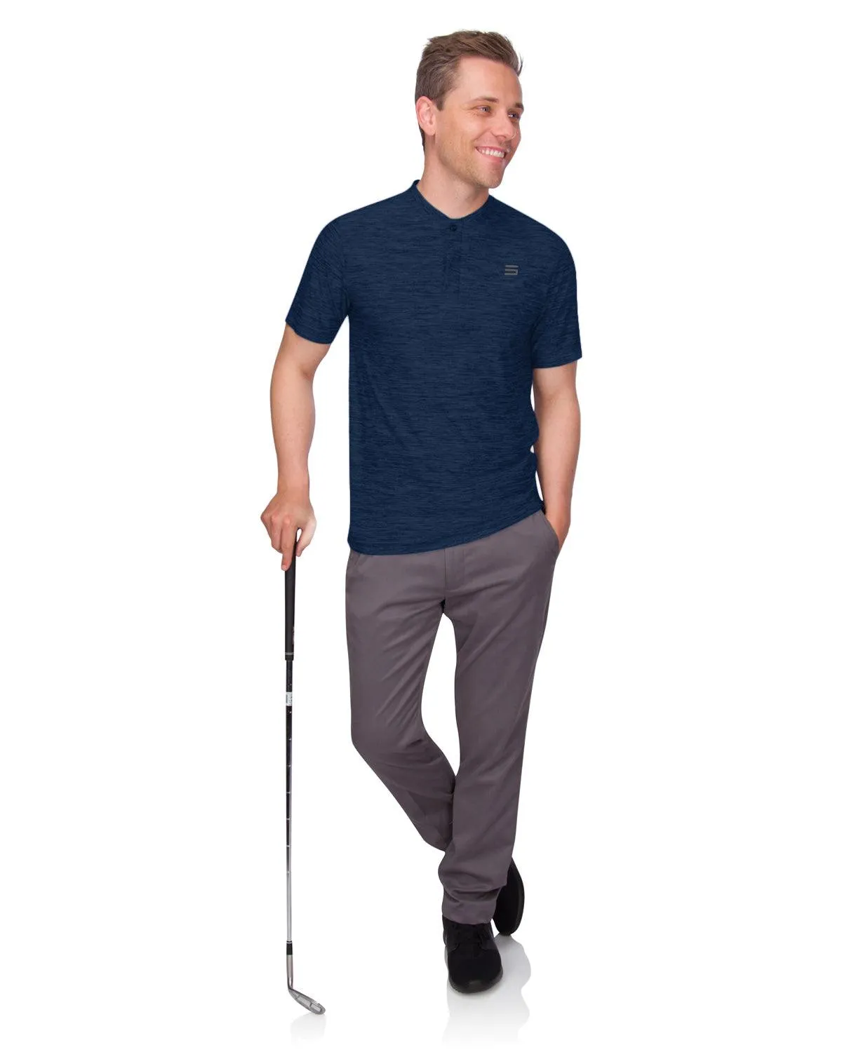 Men's Heathered Collarless Golf Polos