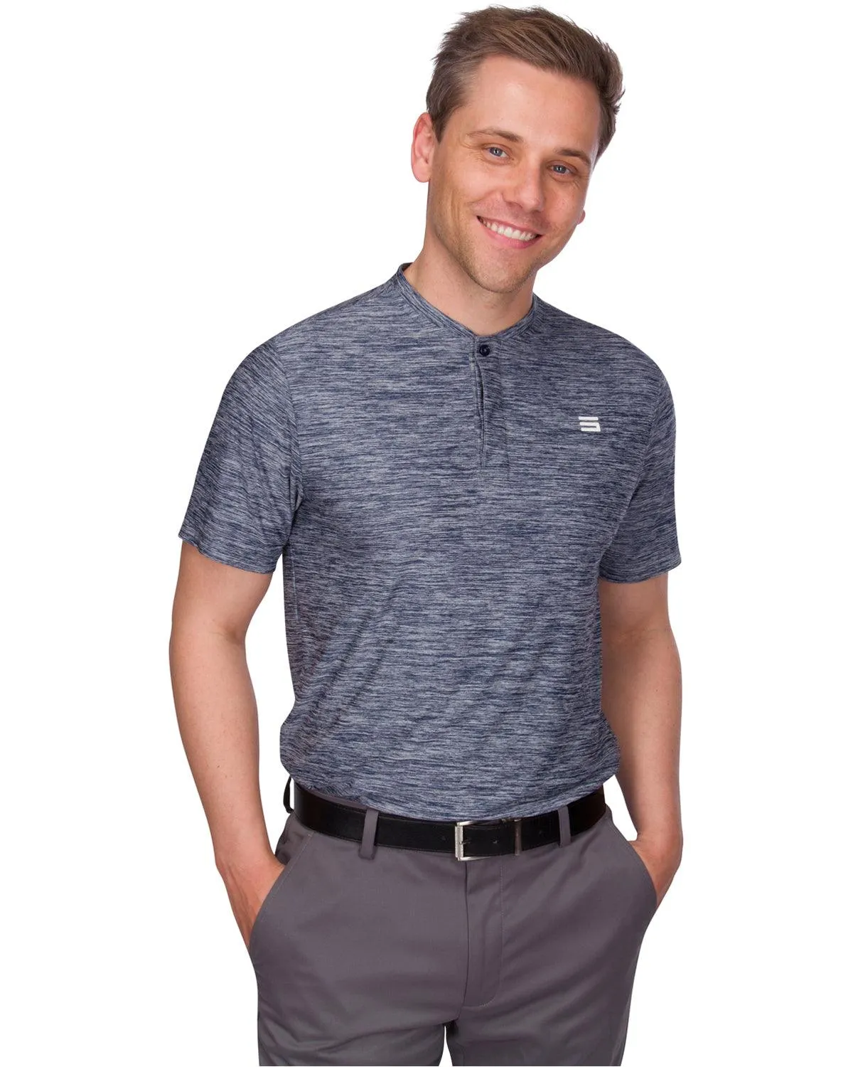 Men's Heathered Collarless Golf Polos