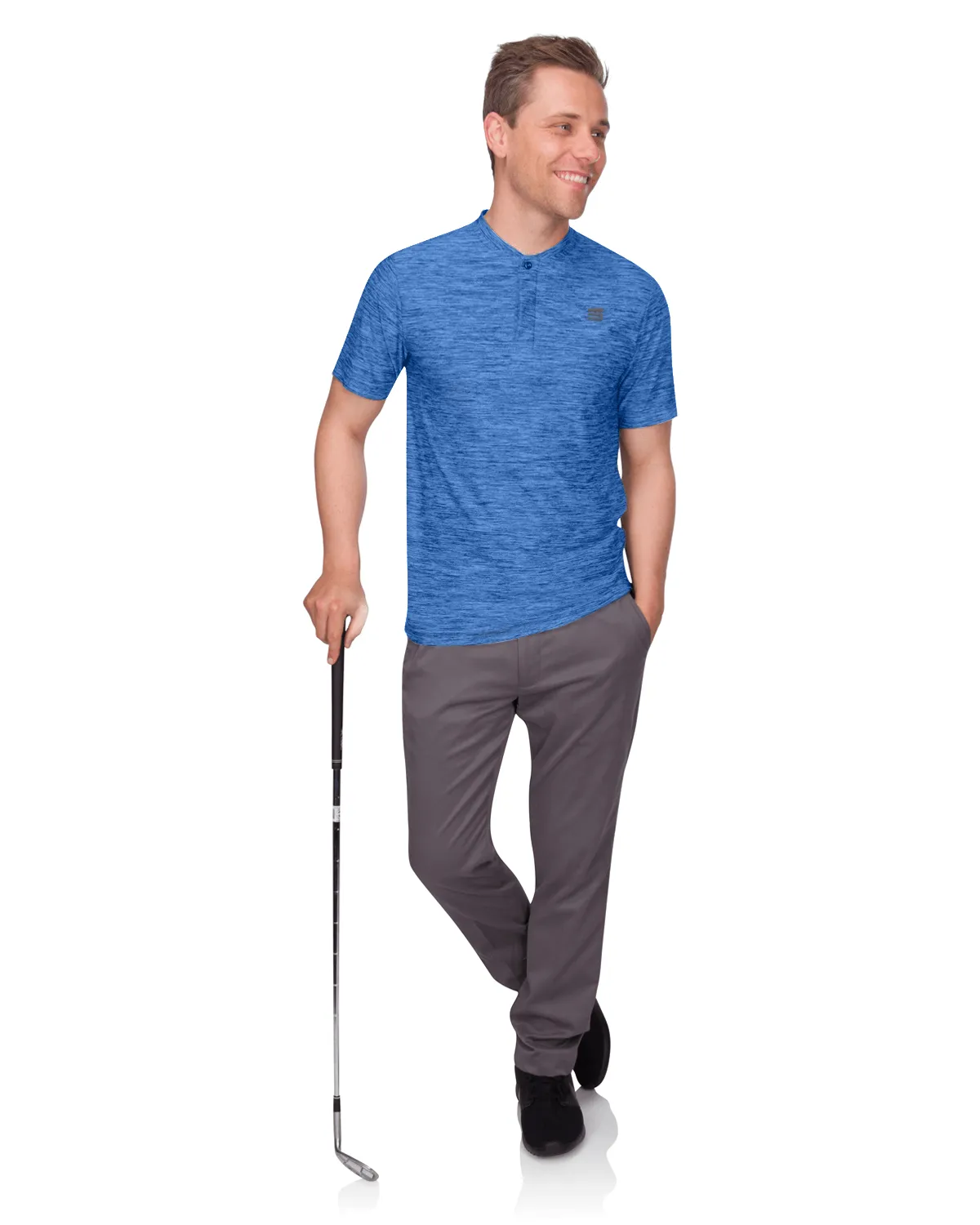 Men's Heathered Collarless Golf Polos