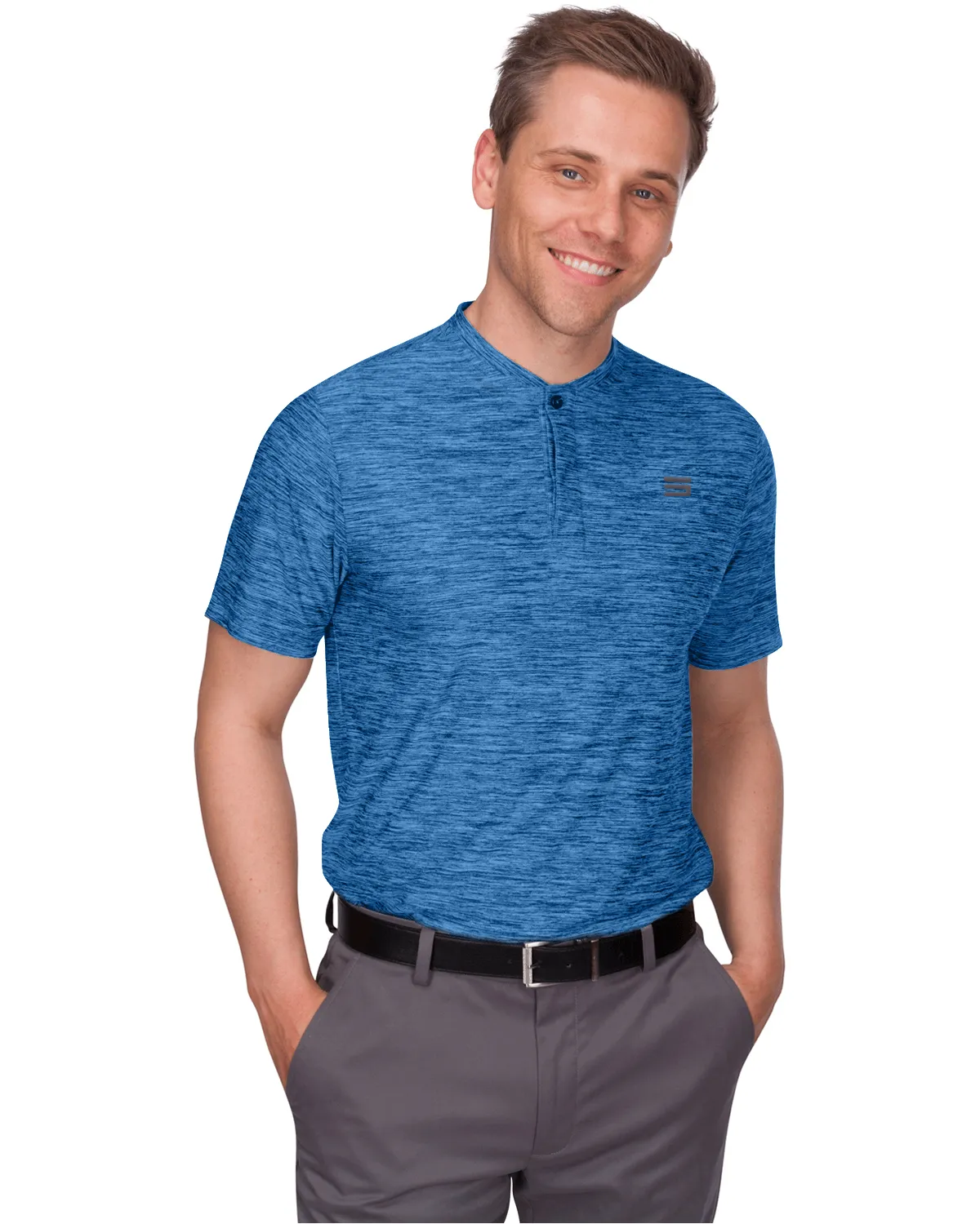 Men's Heathered Collarless Golf Polos