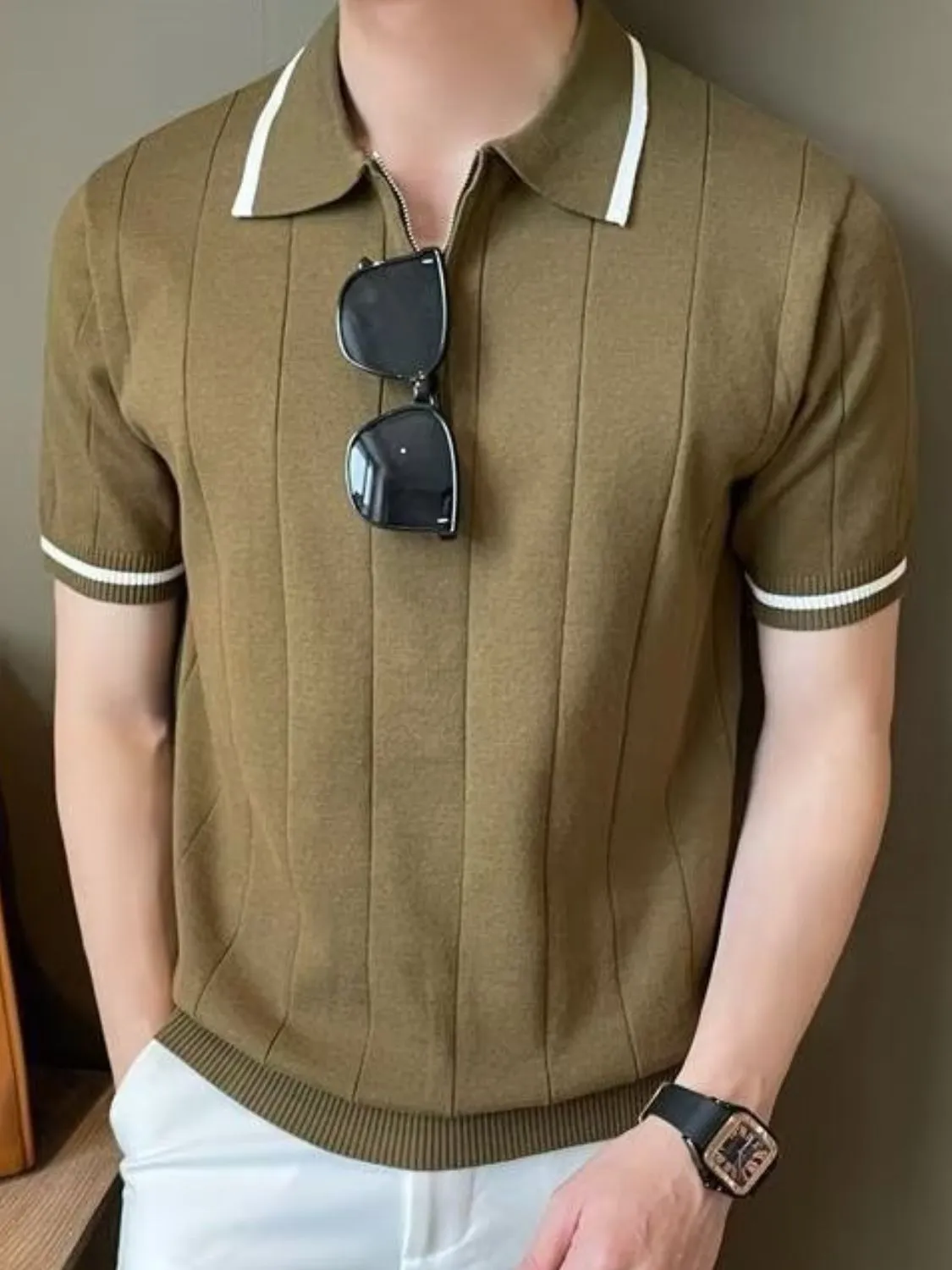 Men's Plus Size Quarter Zip Short Sleeve Polo