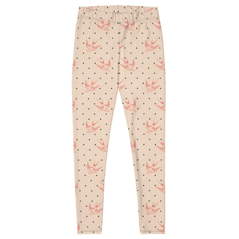 Microfiber yarn leggings-Bird allover print