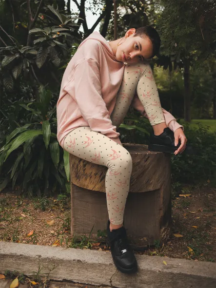 Microfiber yarn leggings-Bird allover print