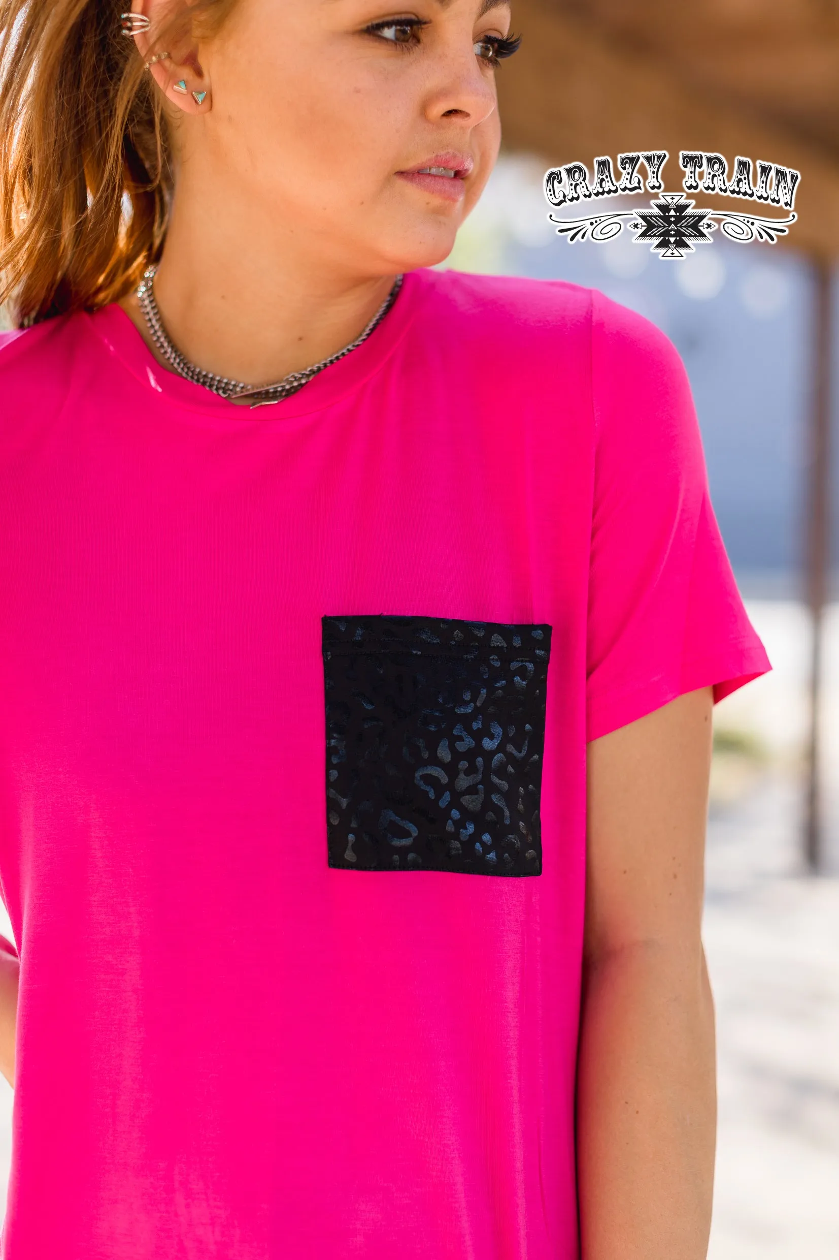 MIDNIGHT LEOPARD POCKET TOP {PINK}