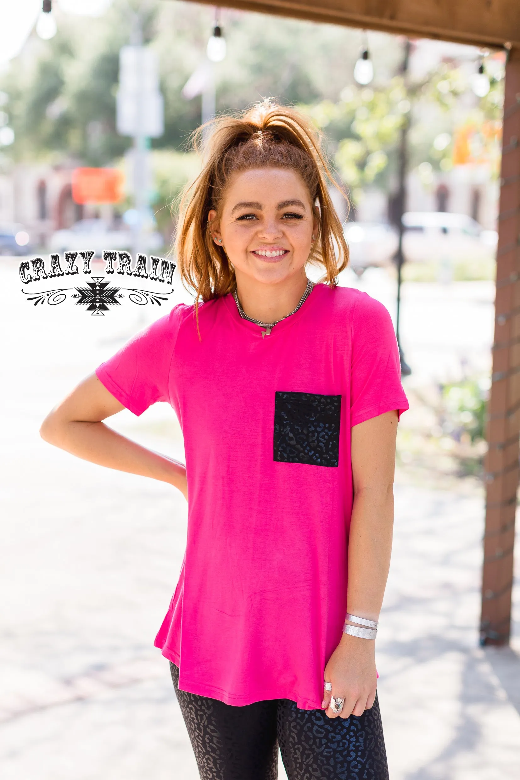MIDNIGHT LEOPARD POCKET TOP {PINK}