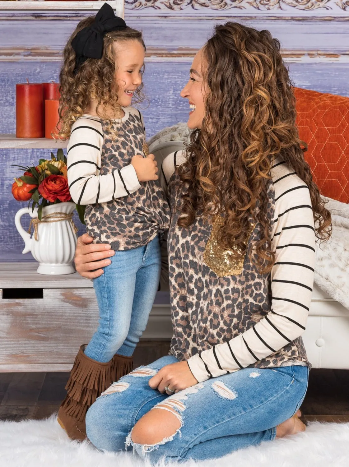 Mommy and Me Gold Pocket Leopard Top