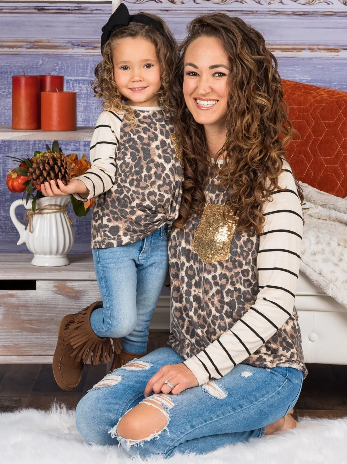 Mommy and Me Gold Pocket Leopard Top