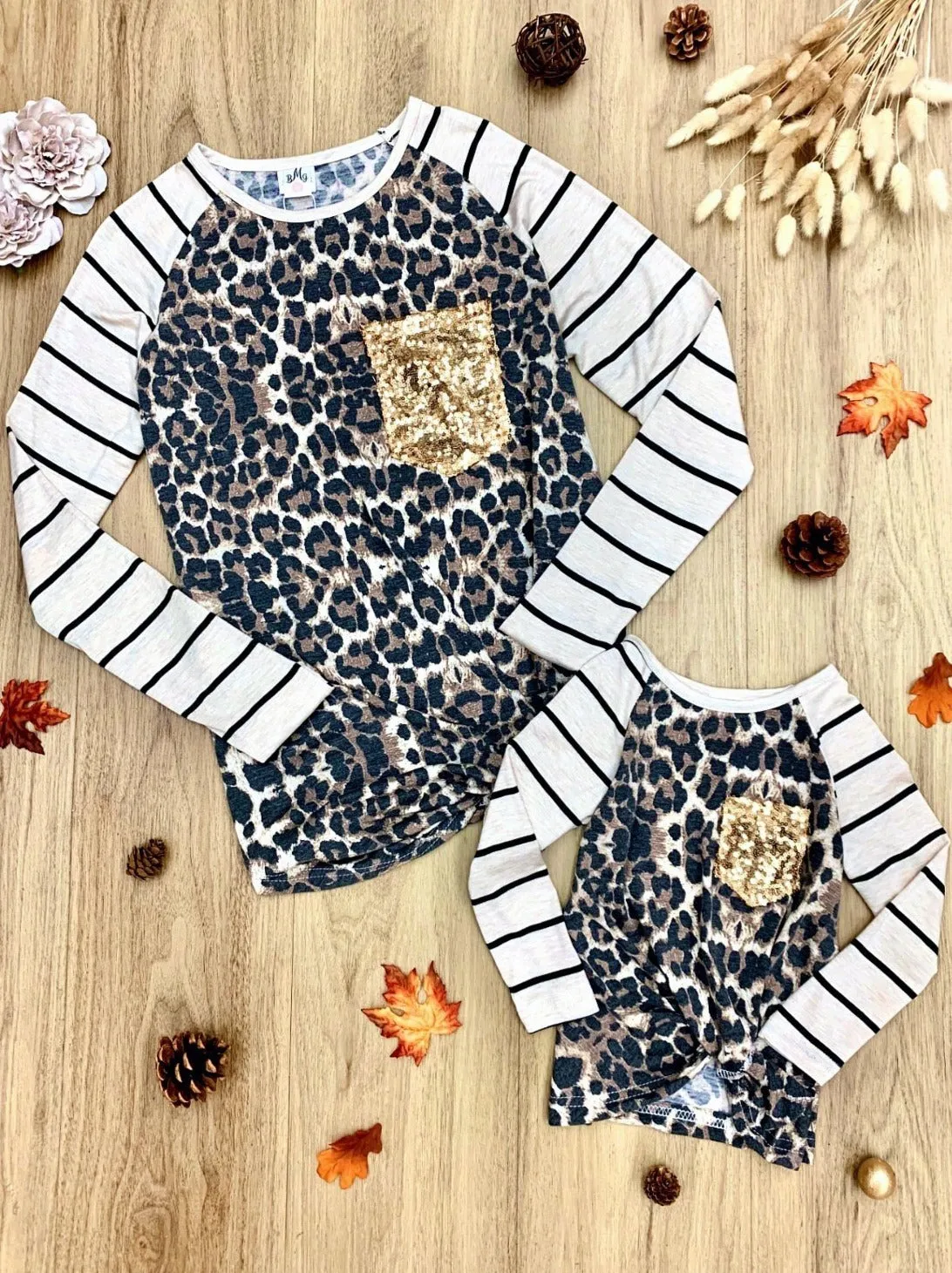 Mommy and Me Gold Pocket Leopard Top
