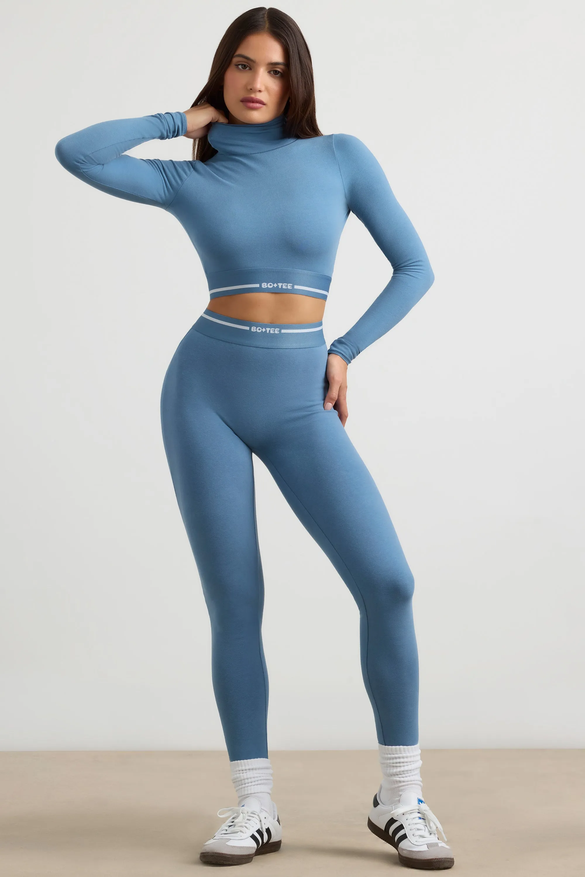 Necessity - Petite High-Waist Leggings in Steel Blue
