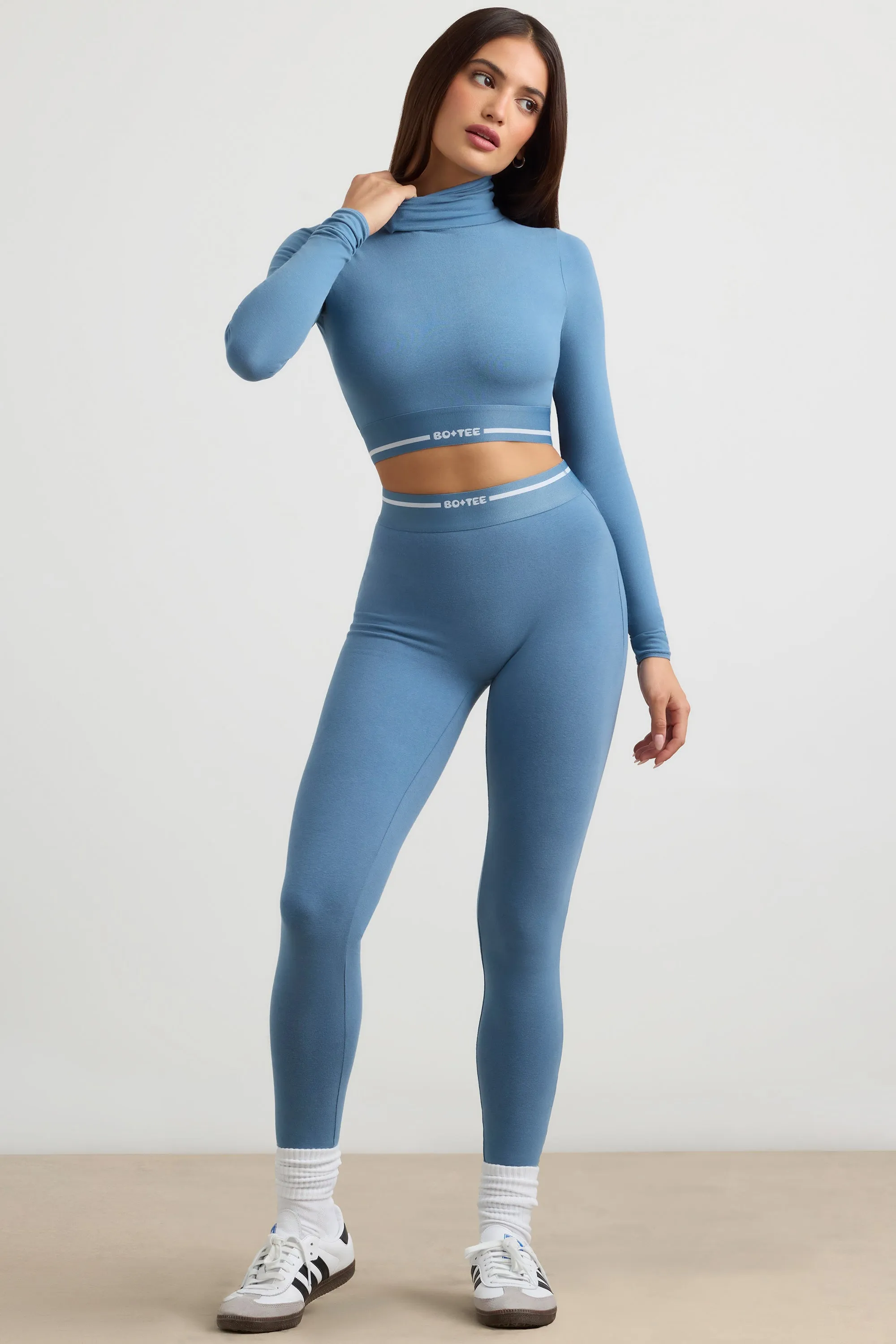 Necessity - Petite High-Waist Leggings in Steel Blue