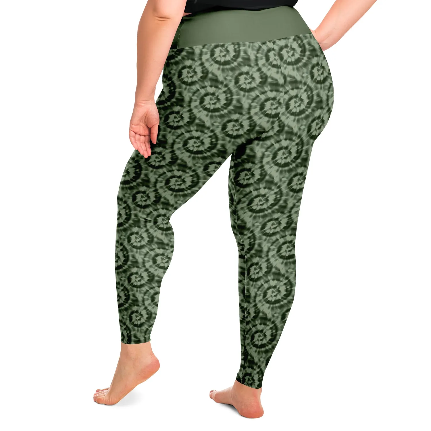 Olive Green Tie Dye Plus Size Print Leggings 2X-6X Squat Proof