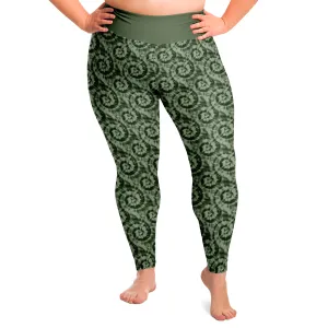Olive Green Tie Dye Plus Size Print Leggings 2X-6X Squat Proof