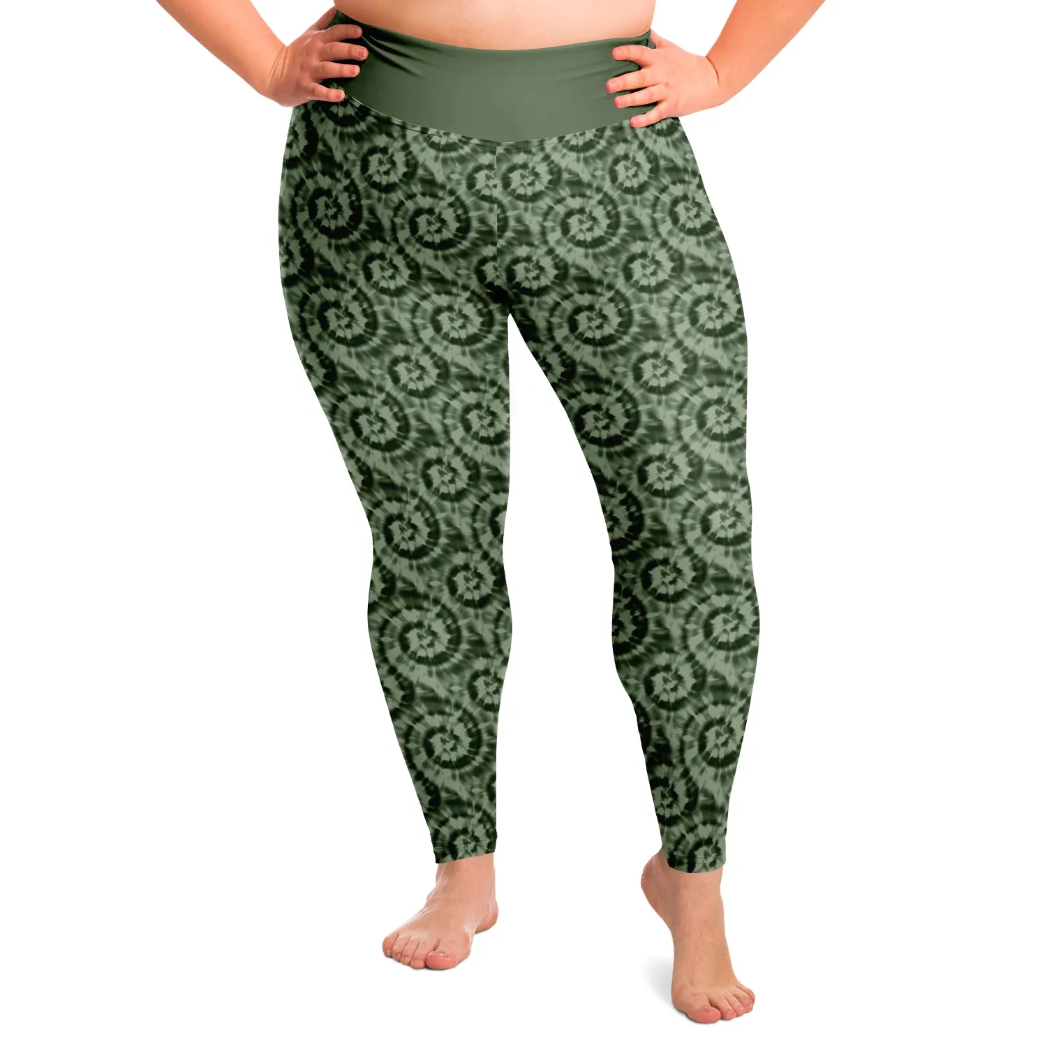 Olive Green Tie Dye Plus Size Print Leggings 2X-6X Squat Proof