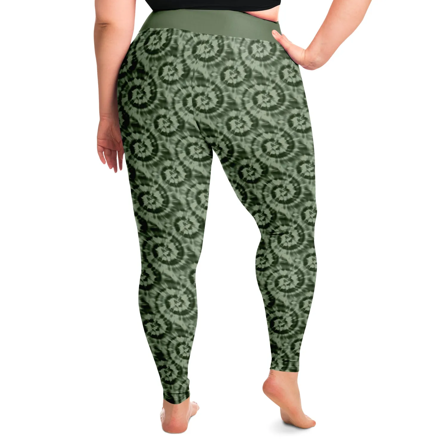 Olive Green Tie Dye Plus Size Print Leggings 2X-6X Squat Proof