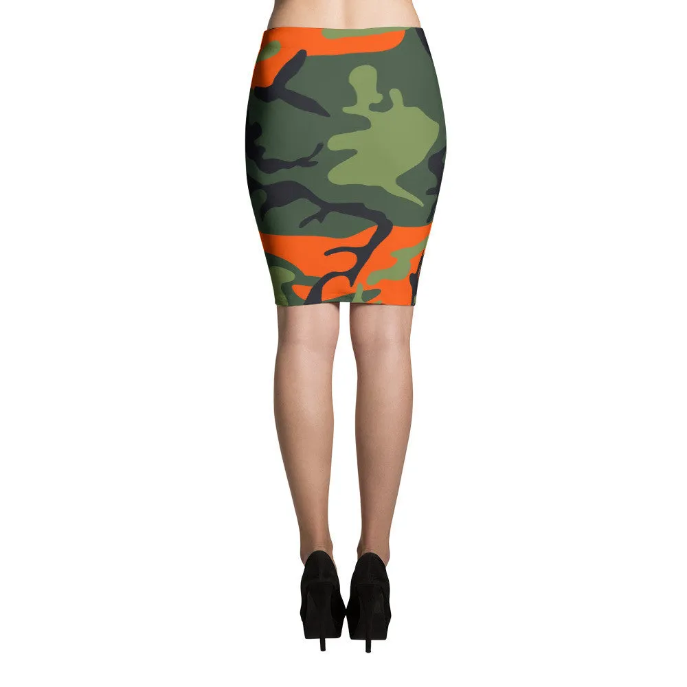 Orange Camouflage Pencil Skirt