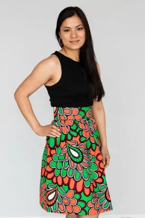 Ore Gathered Skirt- Orange and green