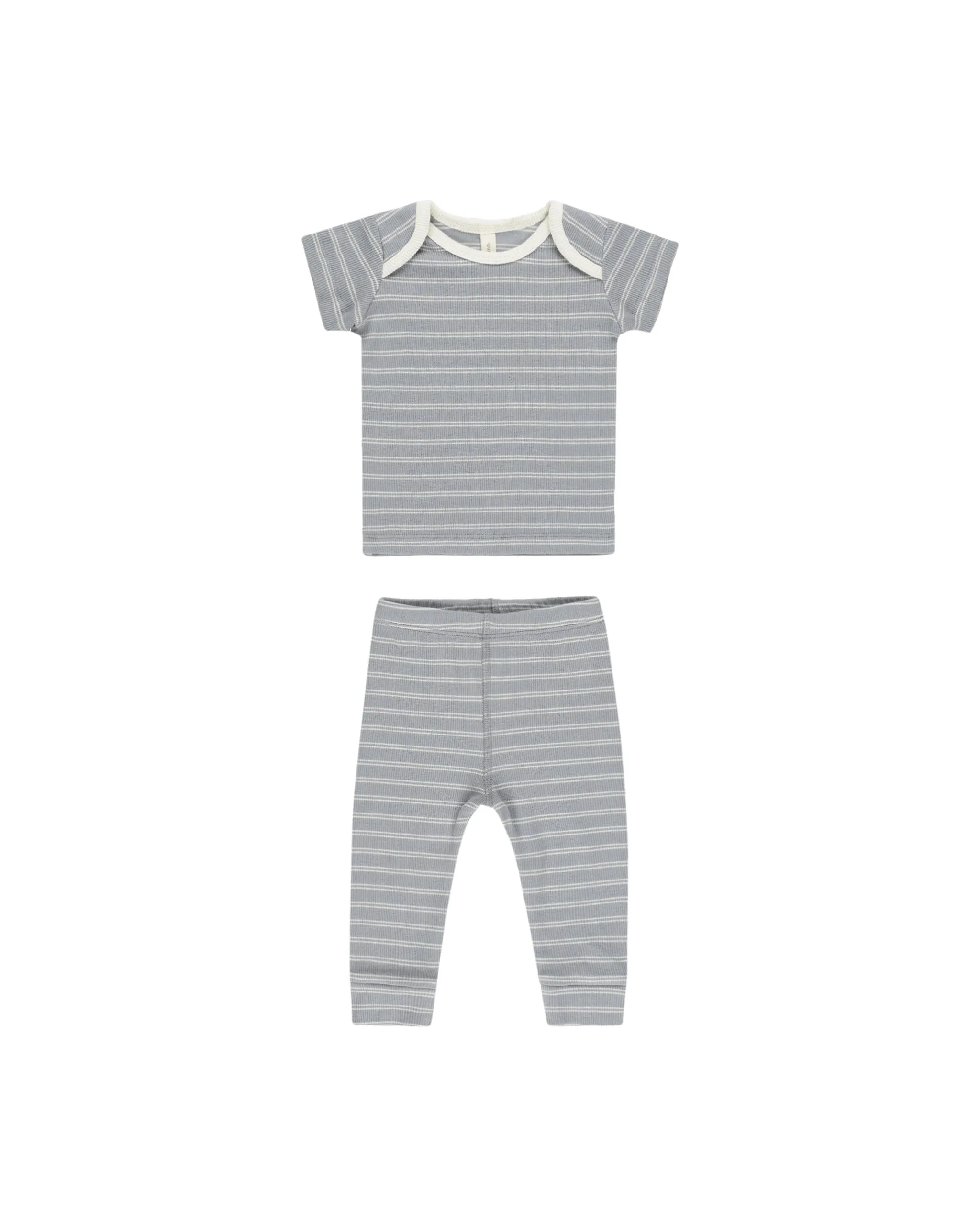 ORGANIC Ribbed Short Sleeve Tee   Legging Set || Blue Pinstripe
