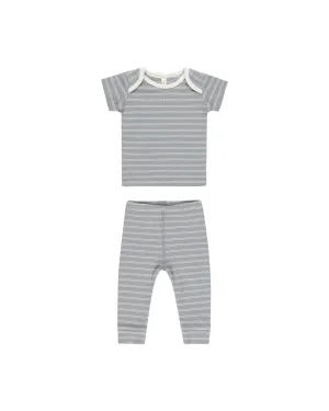 ORGANIC Ribbed Short Sleeve Tee   Legging Set || Blue Pinstripe