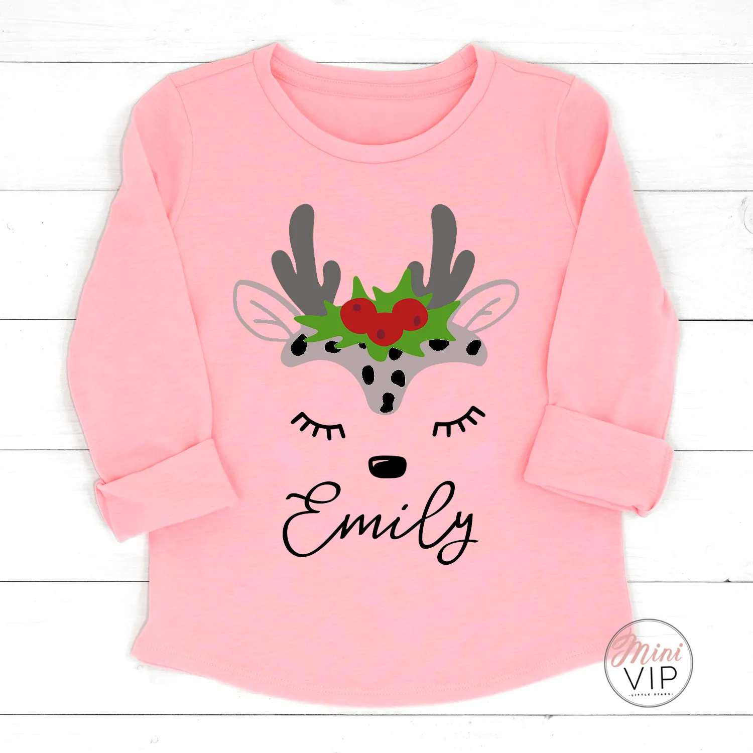Personalised Baby Reindeer Light Pink Long Sleeve T-Shirt
