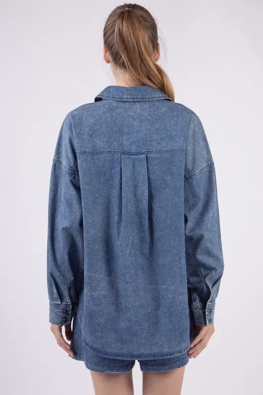 PLUS SIZE Washed Chambray Shirts Top (part of a set)