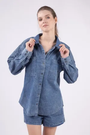 PLUS SIZE Washed Chambray Shirts Top (part of a set)