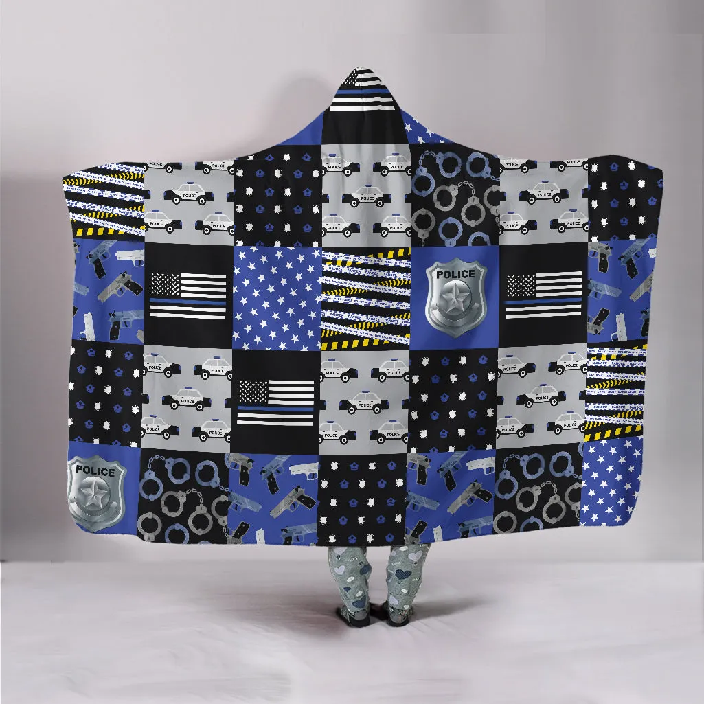 Police Quilt Print Hooded Blanket