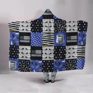 Police Quilt Print Hooded Blanket