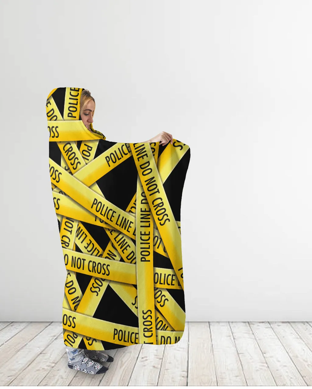 Police Tape Black Hooded Blanket