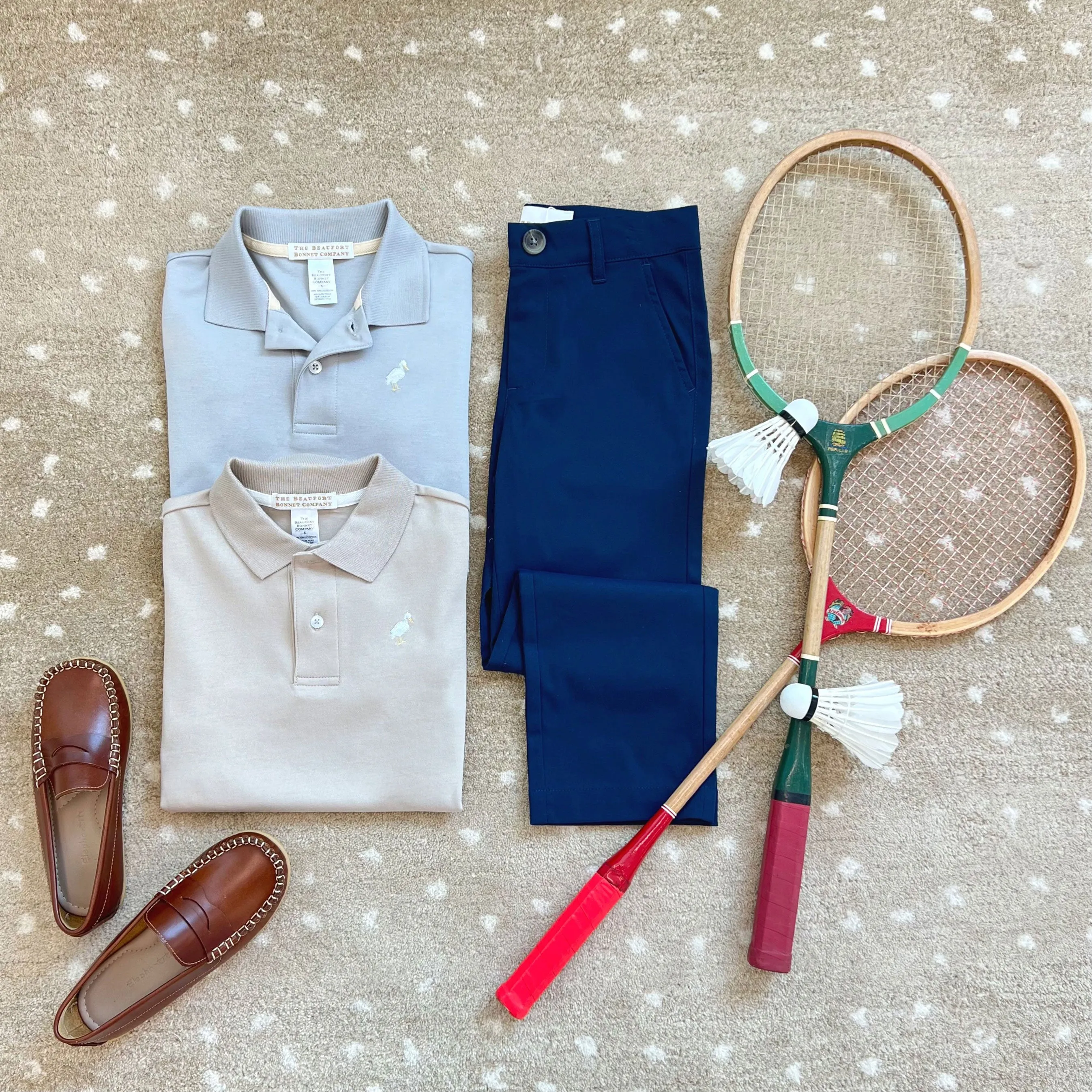 Prim & Proper Polo & Onesie - Grantley Gray with Multicolor Stork