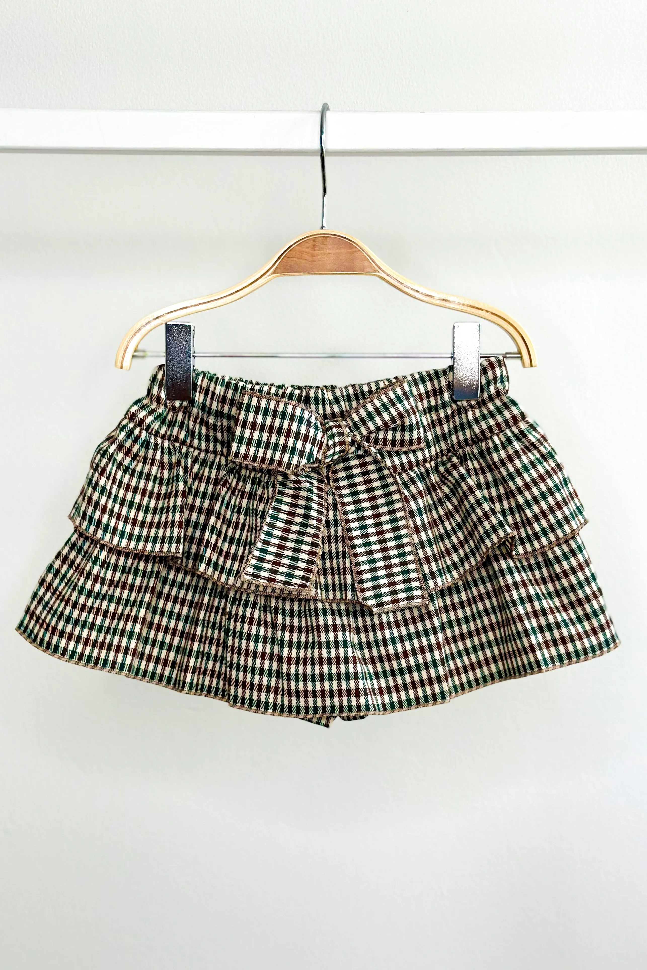 "Mazie" Brown & Green Houndstooth Skort