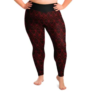 Red and Black Ethnic Pattern Aztec Boho Tribal Plus Size Leggings 2X-6X Squat Proof