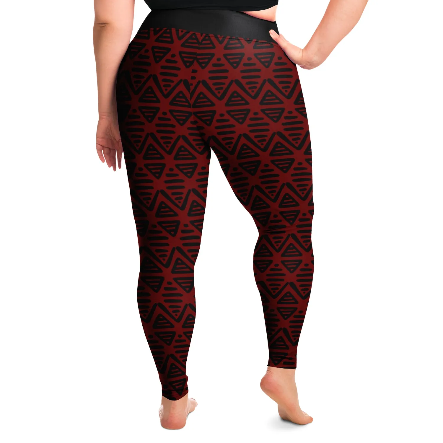 Red and Black Ethnic Pattern Aztec Boho Tribal Plus Size Leggings 2X-6X Squat Proof