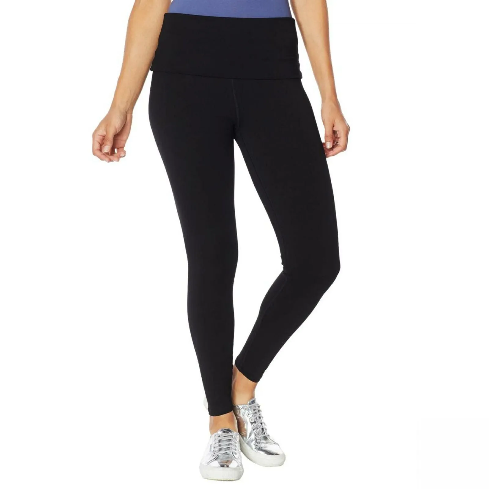 Rhonda Shear Women's Cotton Blend Foldover Waist Legging Black Large