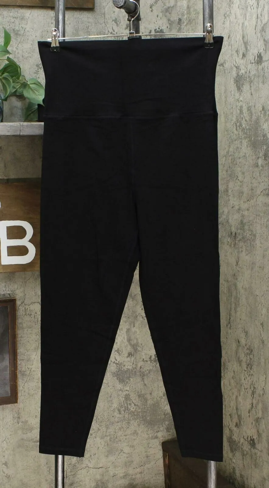 Rhonda Shear Women's Cotton Blend Foldover Waist Legging Black Large