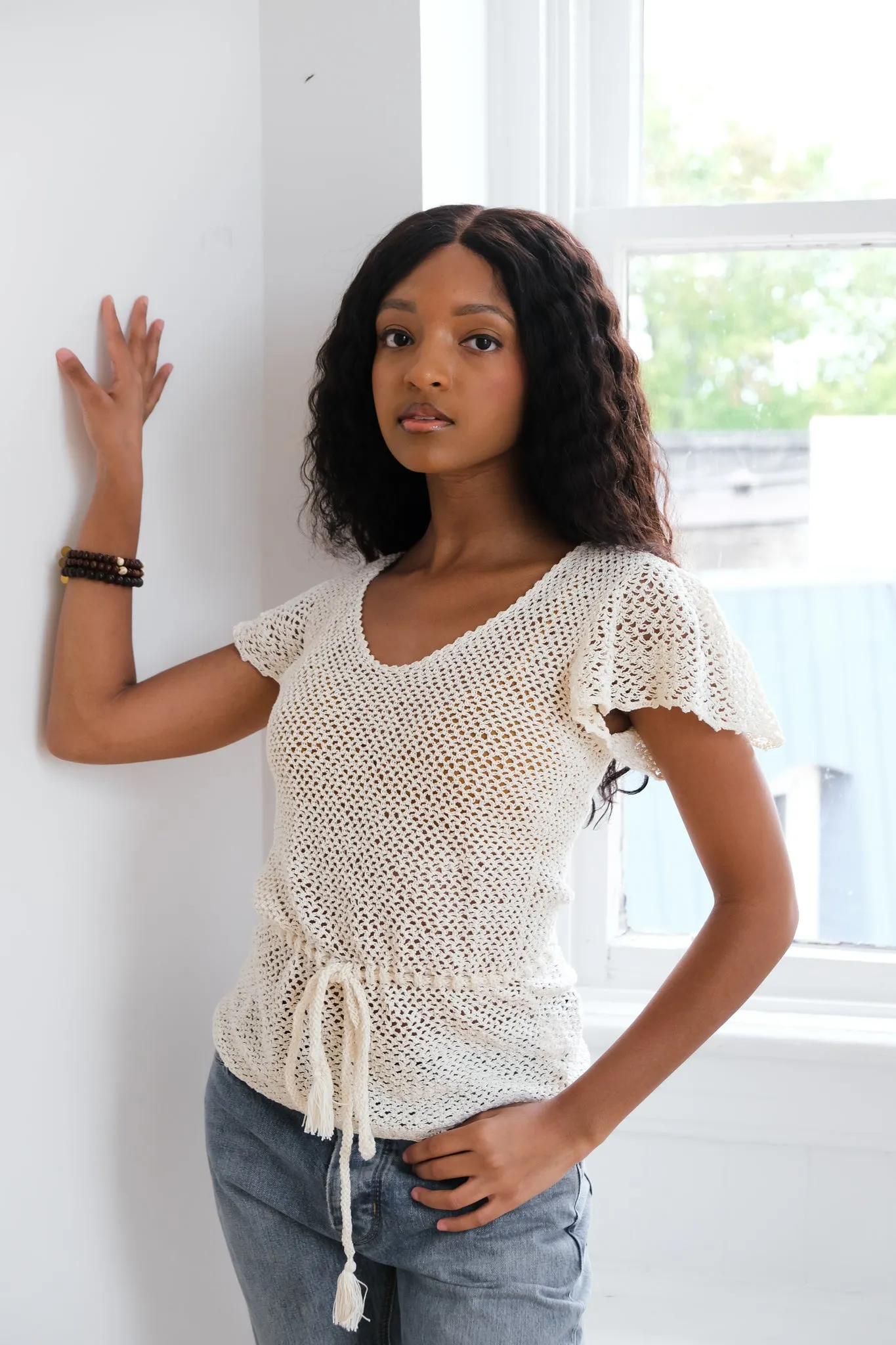 Ruffle Sleeve Top in Ivory