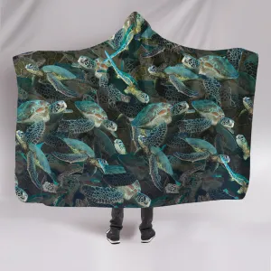 Sea Turtles on Sea Turtles on Sea Turtles Hooded Blanket