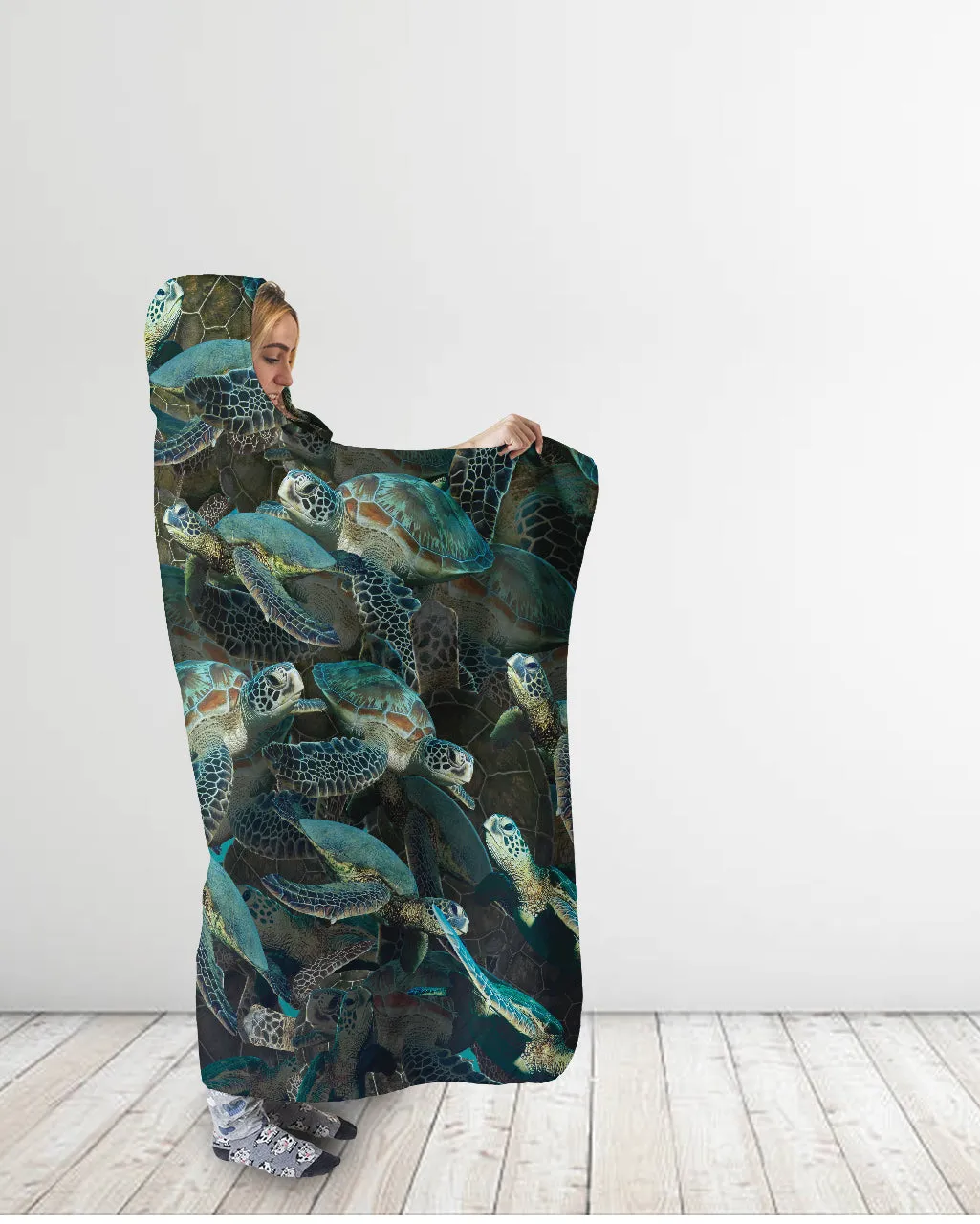 Sea Turtles on Sea Turtles on Sea Turtles Hooded Blanket