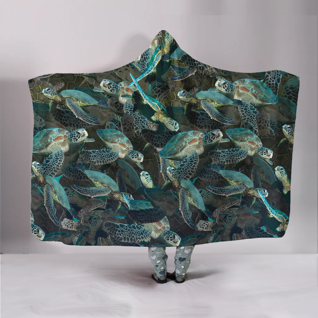 Sea Turtles on Sea Turtles on Sea Turtles Hooded Blanket