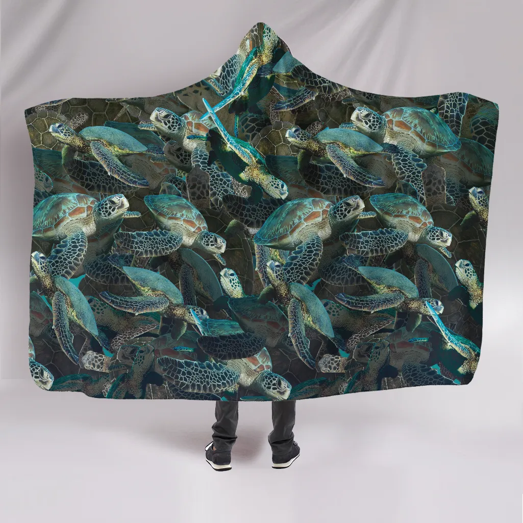Sea Turtles on Sea Turtles on Sea Turtles Hooded Blanket