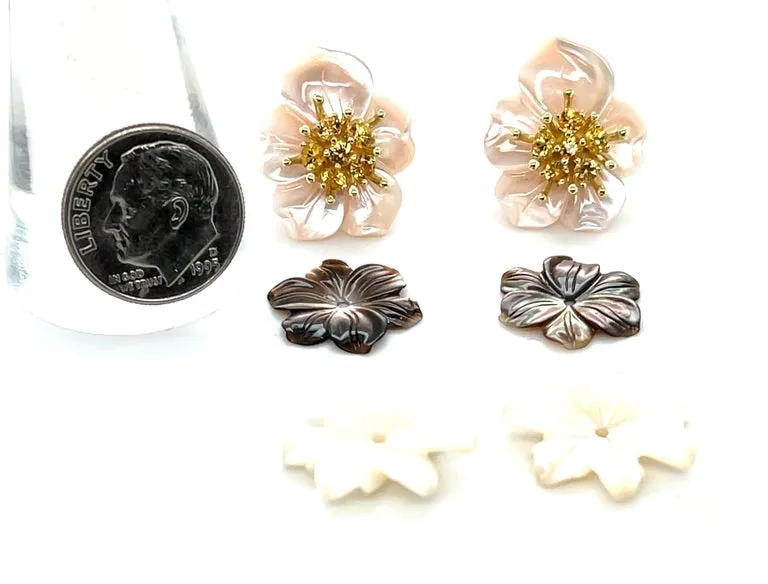 Set of Mother-of-Pearl Earring Jackets with Gold and Yellow Sapphire "Stamens"