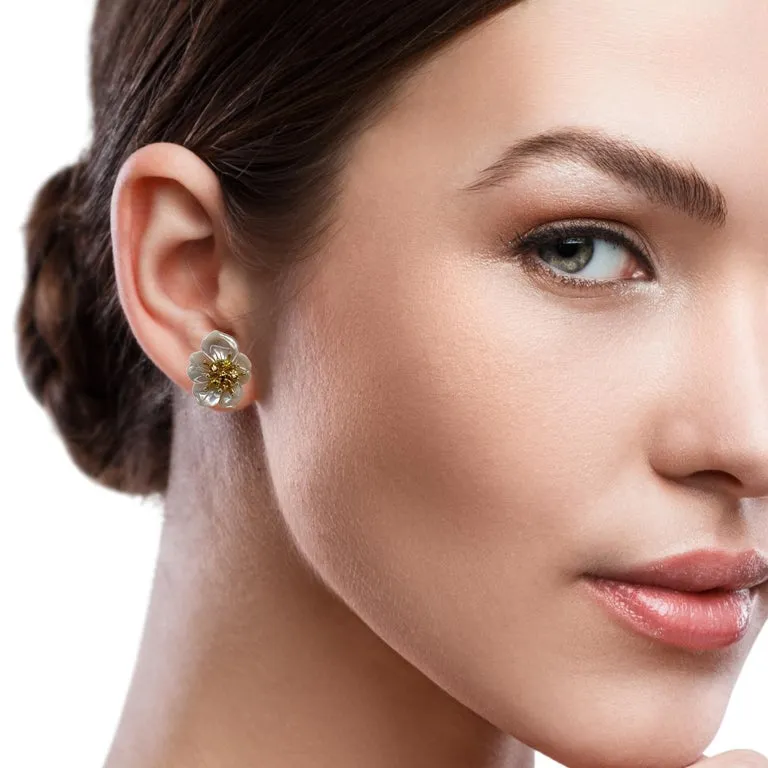 Set of Mother-of-Pearl Earring Jackets with Gold and Yellow Sapphire "Stamens"
