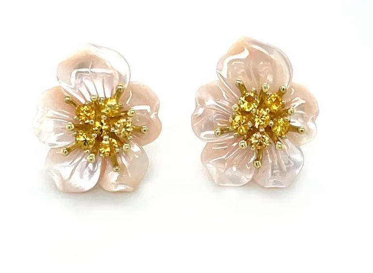 Set of Mother-of-Pearl Earring Jackets with Gold and Yellow Sapphire "Stamens"