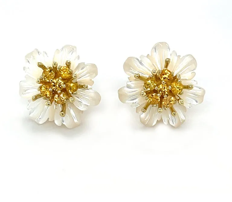 Set of Mother-of-Pearl Earring Jackets with Gold and Yellow Sapphire "Stamens"