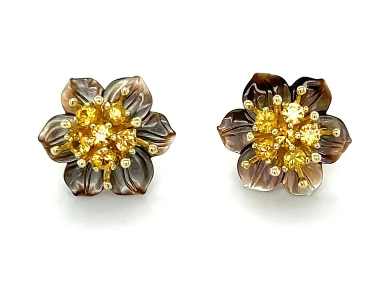 Set of Mother-of-Pearl Earring Jackets with Gold and Yellow Sapphire "Stamens"