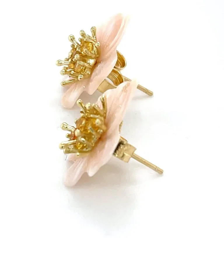 Set of Mother-of-Pearl Earring Jackets with Gold and Yellow Sapphire "Stamens"