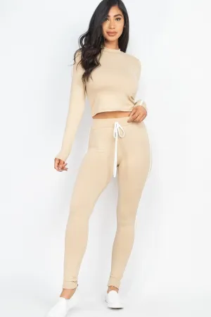 Side Striped Crop Top And Leggings Set